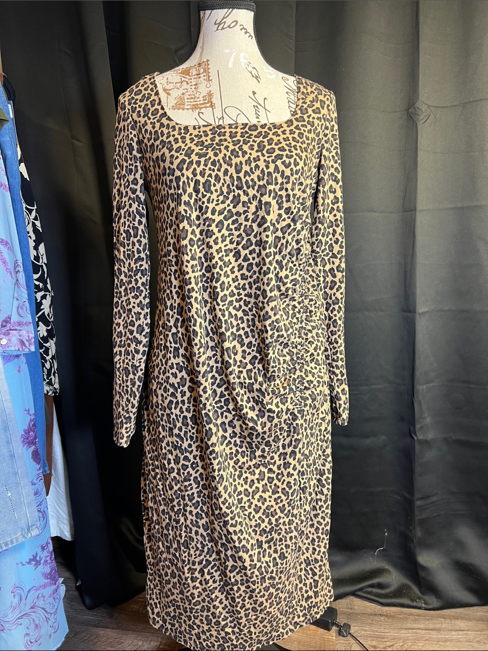 Ingrid & Isabel Leopard Print Long Sleeve Midi Dress - Tan & Black